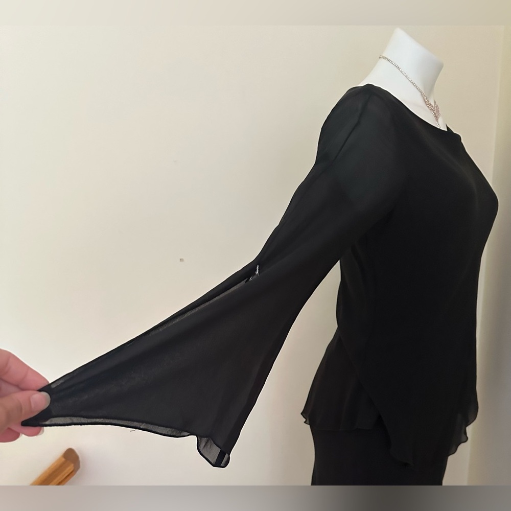 VINTAGE SILK Black, Sheer Ruffled, Asymmetrical Evening Dress Sz M - Picture 9 of 16
